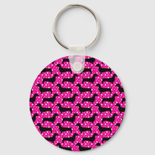 Rosa Polka Dachshunds Nyckelring