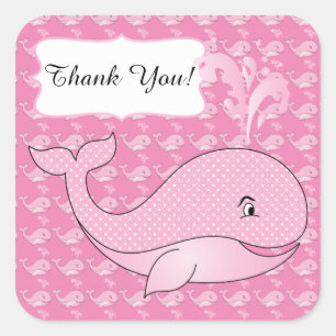 Rosa Polka Docken Baby Whale DIG-text Fyrkantigt Klistermärke