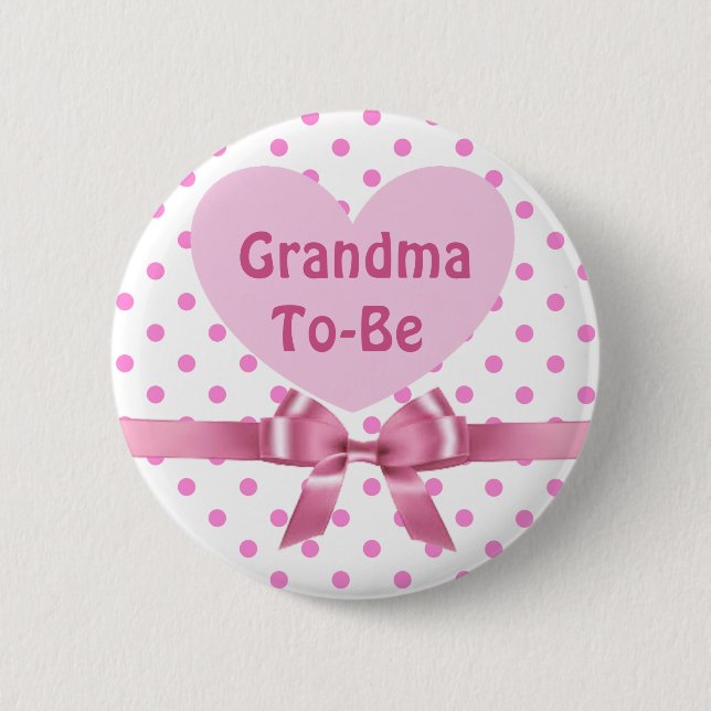 Rosa Polka Doful Grandma to be Baby Shower Button Knapp (Framsida)