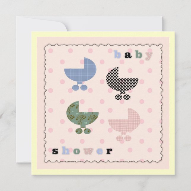 Rosa Polka Dot Baby Buggies Baby Shower Inbjudan (Framsida)