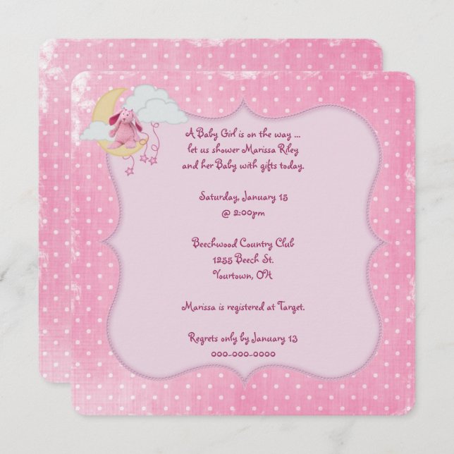 Rosa Polka Dot Baby Shower Inbjudningar (Fram/baksida)