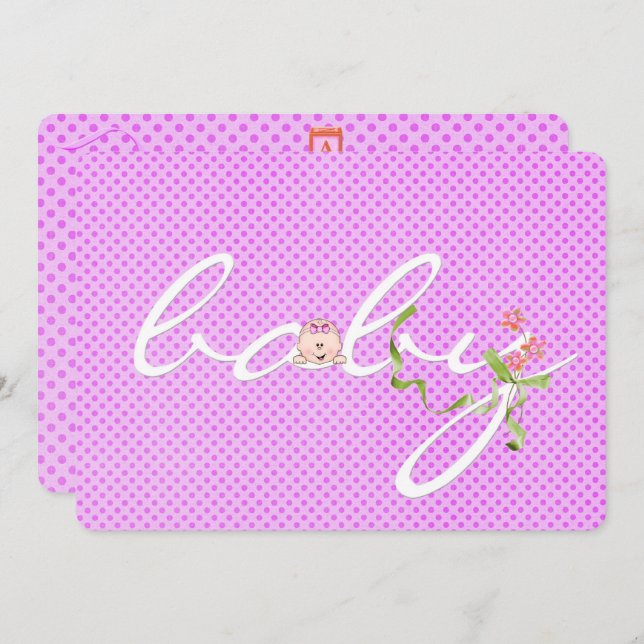 Rosa Polka Dot Baby Shower Inbjudningar (Fram/baksida)