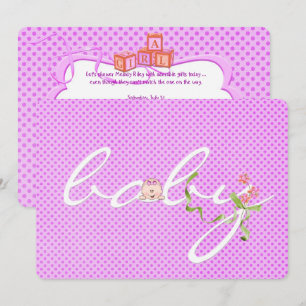Rosa Polka Dot Baby Shower Inbjudningar