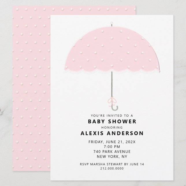 Rosa Polka Dot Baby Shower Inbjudningar (Fram/baksida)