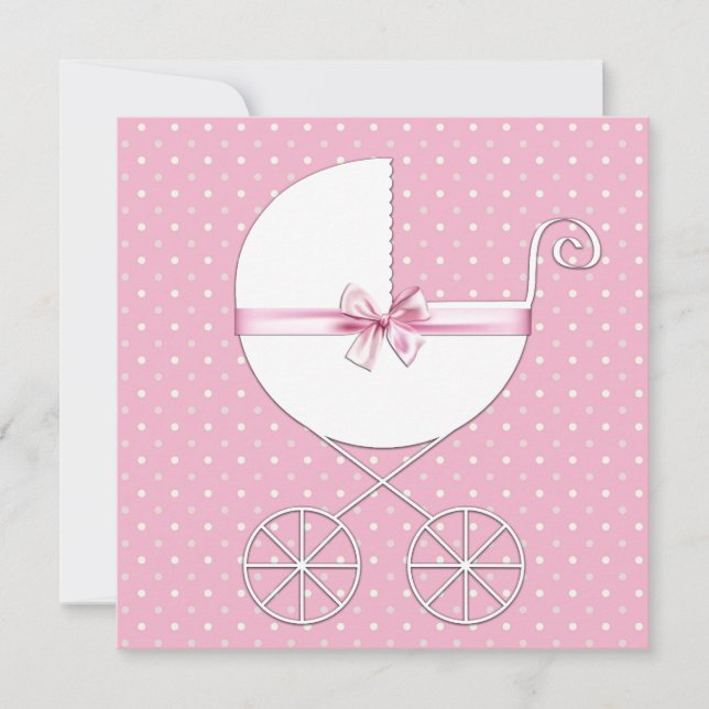 Rosa Polka Dot Baby Shower Inbjudningar (Framsida)