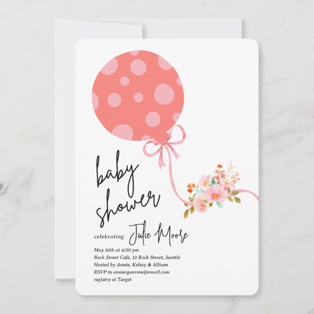 Rosa Polka Dot Balloon Flowers Baby Shower Inbjudningar (Framsida)