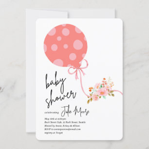 Rosa Polka Dot Balloon Flowers Baby Shower Inbjudningar