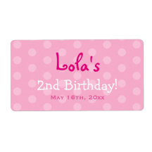 Rosa Polka Dot Birthday Vattenflaska Labels