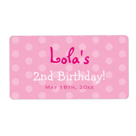 Rosa Polka Dot Birthday Vattenflaska Labels Fraktsedel