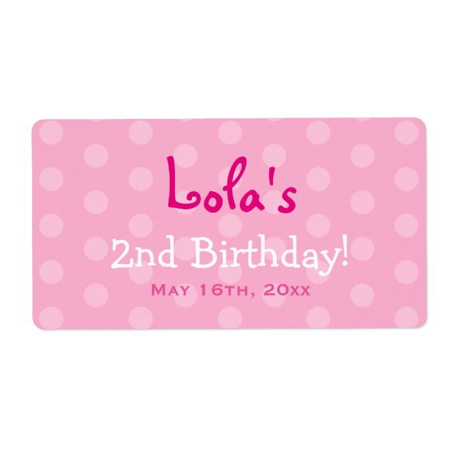 Rosa Polka Dot Birthday Vattenflaska Labels Fraktsedel (Framsidan)