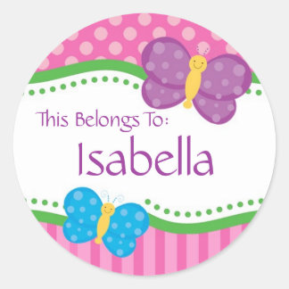 Rosa Polka Dot Butterfly Back to school Stickers Runt Klistermärke