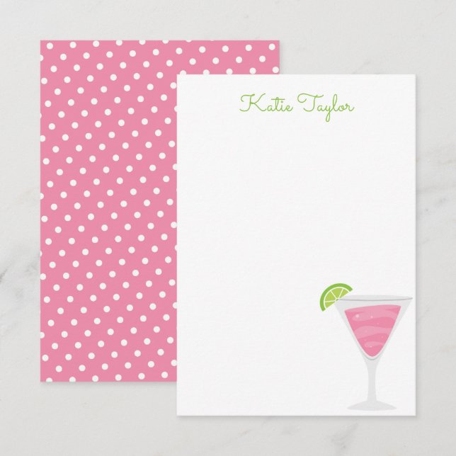 Rosa Polka Dot Cocktail Personlig Note Cards Tack Kort (Fram/baksida)