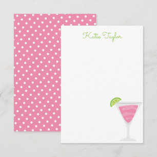 Rosa Polka Dot Cocktail Personlig Note Cards Tack Kort
