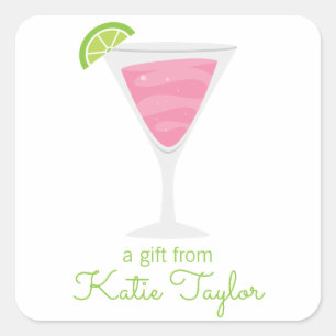 Rosa Polka Dot Cocktail Personlig Stickers Fyrkantigt Klistermärke
