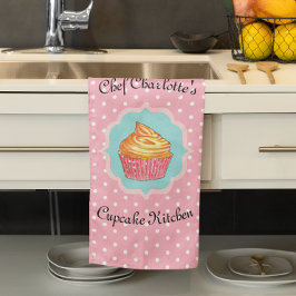 Rosa Polka Dot Cuptårta Kitchen Personlig Kökshandduk