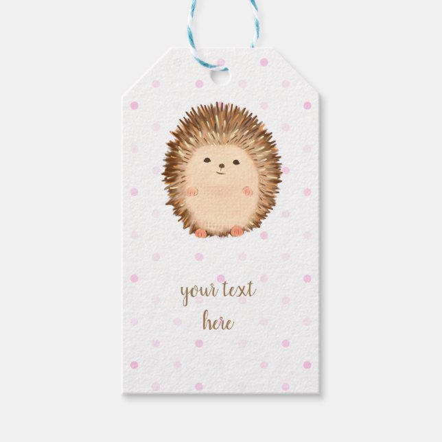 Rosa Polka Dot Cute Hedgehog Gift Märkres Presentetikett (Framsidan)
