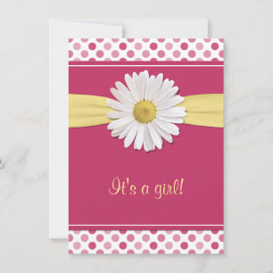 Rosa Polka Dot Daisy Baby Shower-inbjudan Inbjudningar