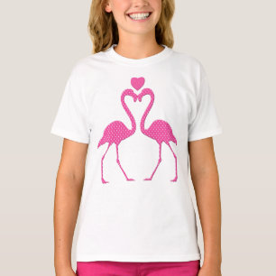 Rosa Polka Dot Flamingo Valentindagen Kid Shirt T