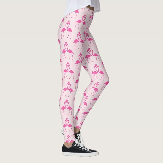 Rosa Polka Dot Flamingo Valentines Day Leggings (Höger)