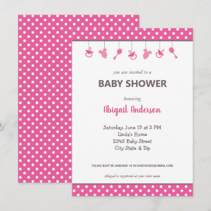 Rosa Polka Dot Flicka Baby Shower-inbjudan Inbjudningar
