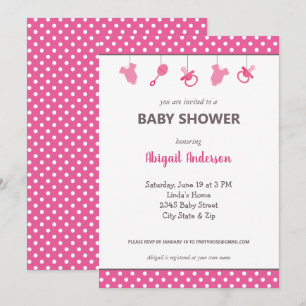 Rosa Polka Dot Flicka Baby Shower Inbjudningar