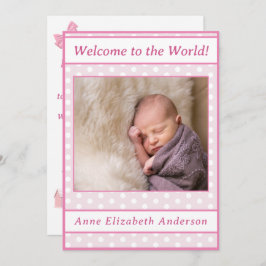 Rosa Polka-Dot Flicka Birth Notice Meddelande
