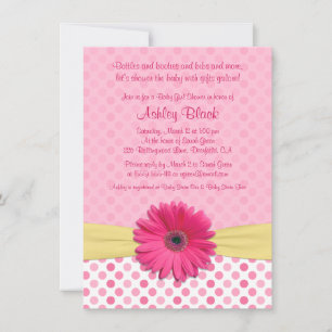 Rosa Polka Dot Gerber Daisy Baby Shower-inbjudan Inbjudningar