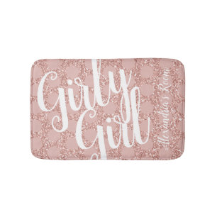 Rosa Polka Dot Glitter Roligt Girly Badrumsmatta