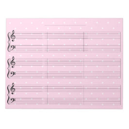Rosa Polka Dot Grand Staff Piano Music Stationary Anteckningsblock