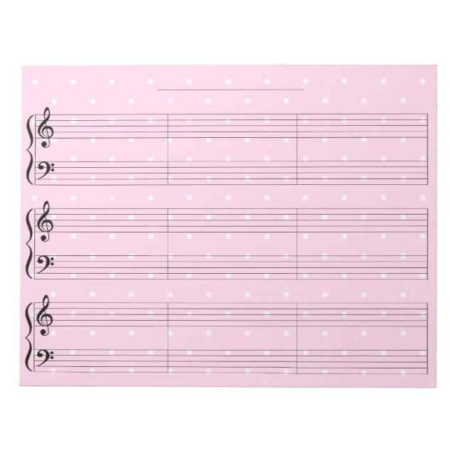 Rosa Polka Dot Grand Staff Piano Music Stationary Anteckningsblock (Framsida)