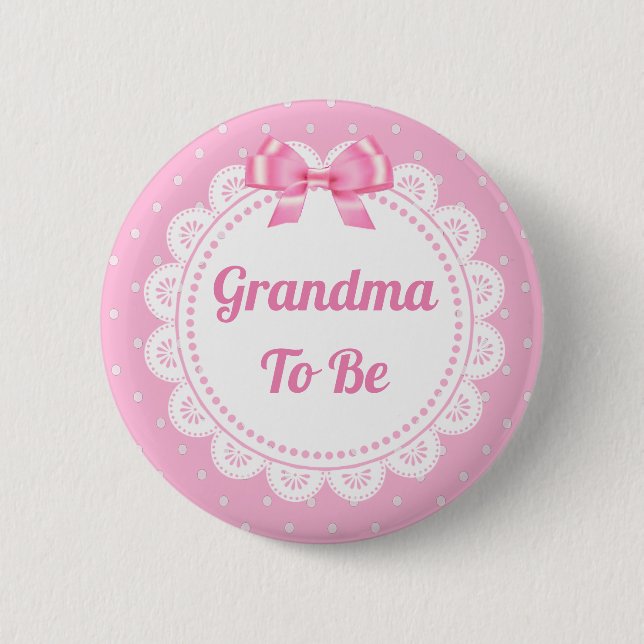 Rosa Polka Dot Grandma to be Baby Shower Button Knapp (Framsida)