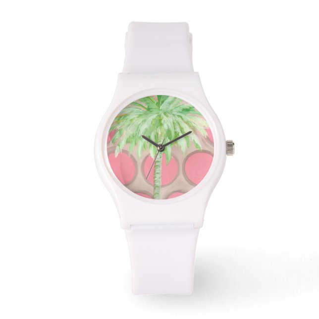 Rosa Polka Dot Handflatan Träd Watch Armbandsur (Framsida)