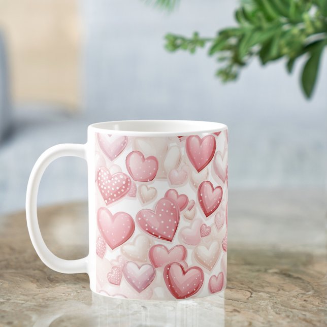 Rosa Polka Dot Heart Mönster Kaffemugg (Skapare uppladdad)