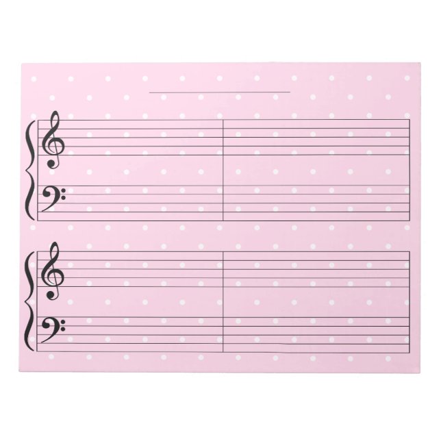 Rosa Polka Dot Kids Extra Wide Rule Piano Music No Anteckningsblock (Framsida)