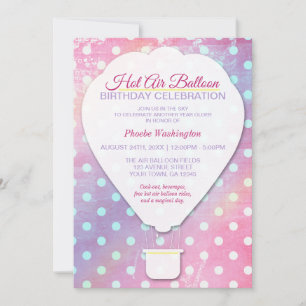 Rosa Polka Dot Luftballong Birthday-inbjudan Inbjudningar