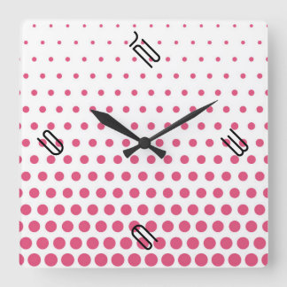 Rosa Polka Dot Modern White Fyrkantig Klocka