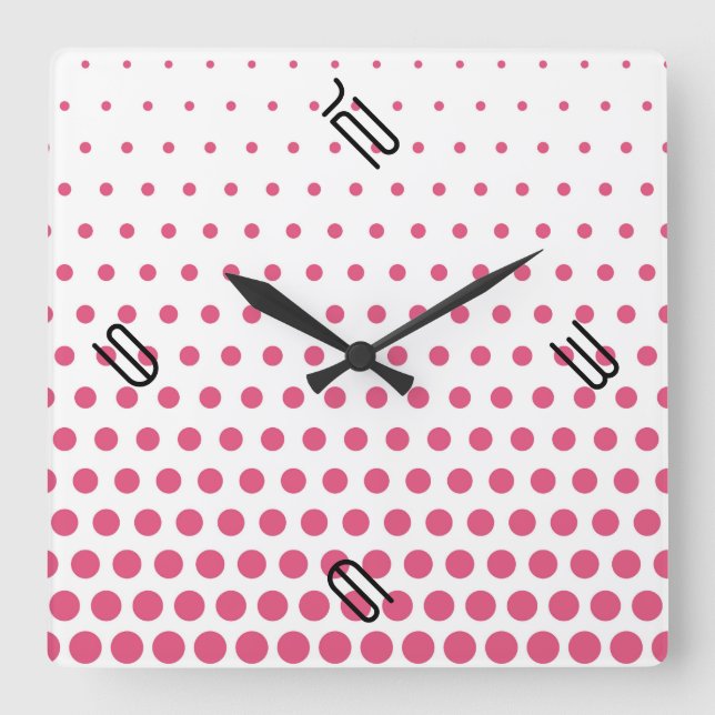 Rosa Polka Dot Modern White Fyrkantig Klocka (Framsida)