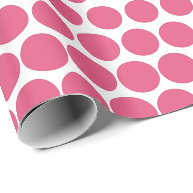 Rosa Polka Dot Modern White Presentpapper (Rullad Hörn)