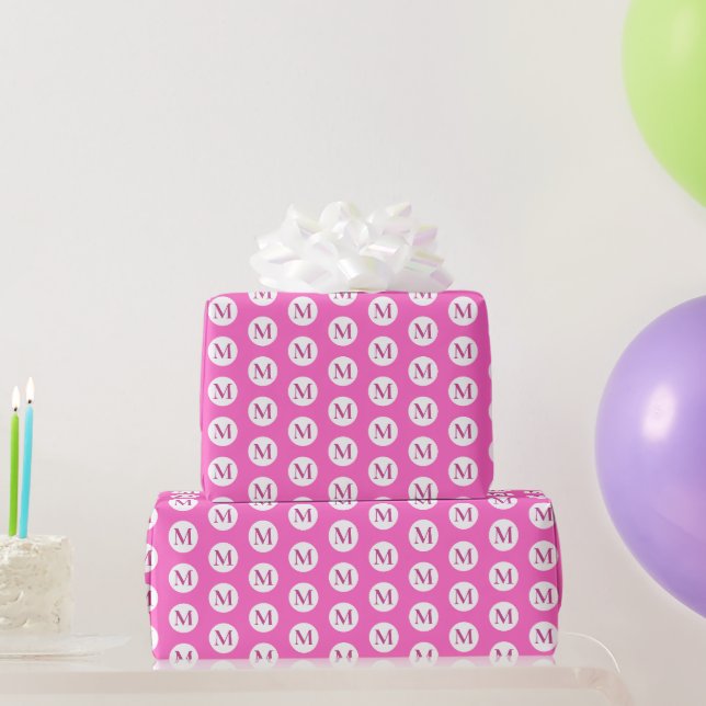 Rosa Polka Dot Monogram Presentpapper (Festgåvor)