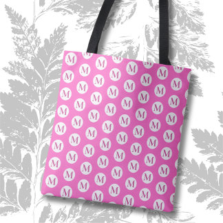 Rosa Polka Dot Monogram Tote Tygkasse