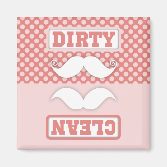Rosa Polka Dot Mönster Mustache Clean Dirty Magnet (Framsidan)