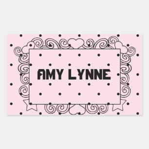 Rosa Polka Dot Name Stickers Rektangulärt Klistermärke
