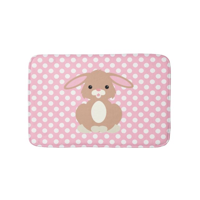 Rosa Polka Dot och Bunny Rabbit Bath Mat Badrumsmatta (Framsidan)
