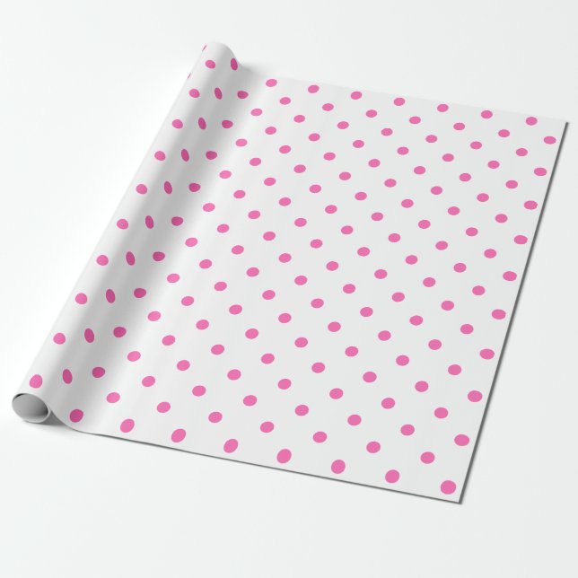 Rosa Polka Dot on White Large Space Wrapping Pappr Presentpapper (Utrullad)