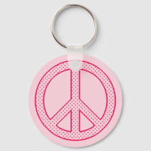 Rosa Polka Dot Peace Nyckelring