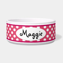 Rosa Polka Dot Personlig Ceramic Hund Bowl