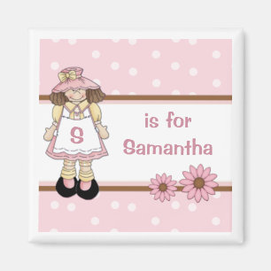 Rosa Polka Dot Personlig Child's Namn Magnet