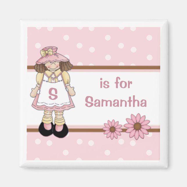 Rosa Polka Dot Personlig Child's Namn Magnet (Framsidan)
