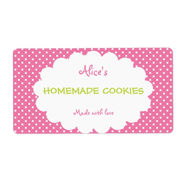 Rosa Polka Dot Personlig Homemade Cookies Fraktsedel (Framsidan)