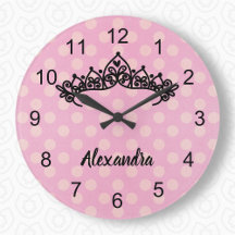 Rosa Polka Dot Princess Tiara Wall Clock